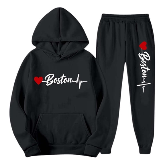 Mens 2 Piece Outfits Track Suits Unisex Valentine'S Day City Print Sweatshirt And Joggers Pant Sports Workout Couples Winter Suit