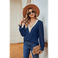 thumbnail image 5 of Women'S V Neck Shirred Mesh Flounce Long Sleeve Blouse Casual Top Blue XL, 5 of 7