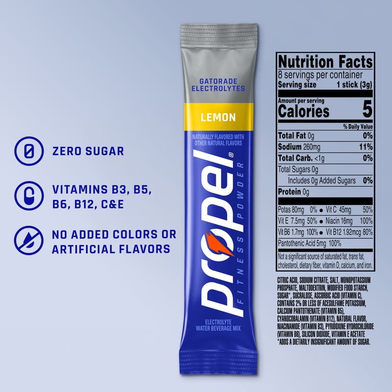 Propel Lemon Electrolyte Powder Drink Mix, 0.11 oz, 8 Packets photo 2