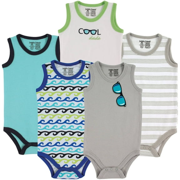 Luvable Friends Baby Boy Sleeveless Bodysuits, 5-pack