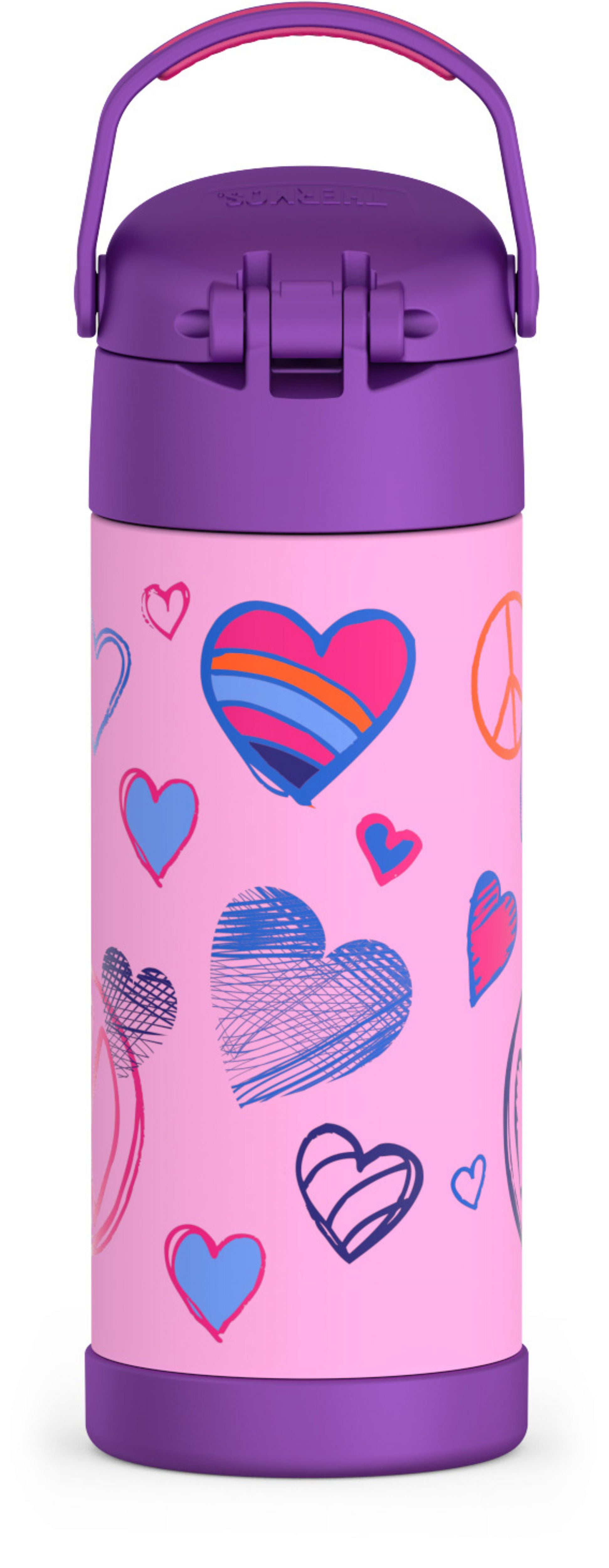 Thermos Kids Stainless Steel Funtainer Water Bottle with Straw, Dishwasher Safe, Leak Proof Peace, 14 oz