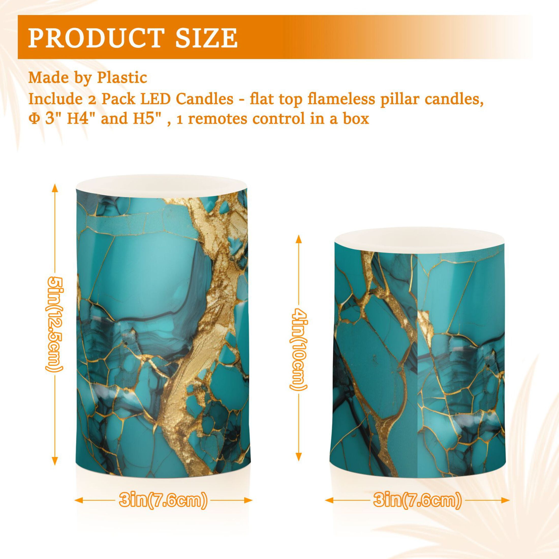 Turquoise and Gold Marble Flameless Candles with Remote Timer LED Battery Operated Flickering Candle Light for Festival Wedding Home Party