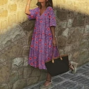 Ruimatai Summer Clearance Women Holiday Style Feminino Print Casual Plus Size Ladies Dress