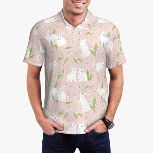 Balery Rabbit Camisa Polo de Hombre con Estampado, de Manga Corta y Tejido Medio, Camisa Tipo Golf Polo-3X-Large