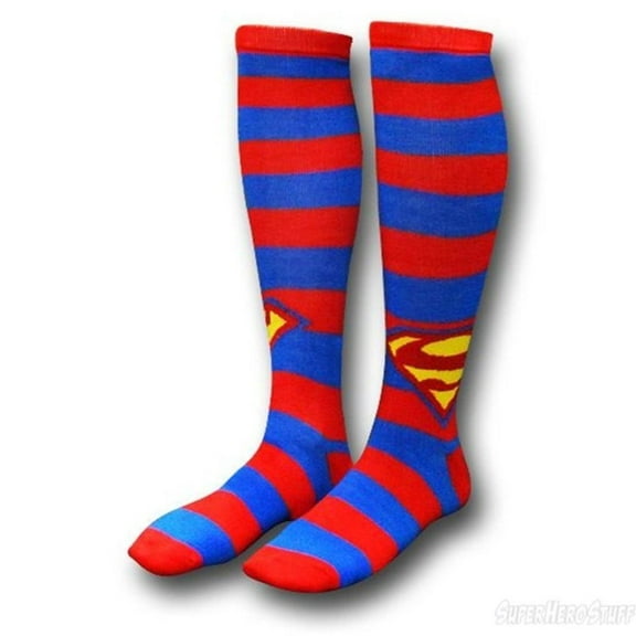 DC Comics SUPERMAN Red/Blue Striped Knee-High SOCKS