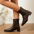thumbnail image 3 of Roncen Women's Pointed Toe Block Heel Ankle Boots - Wide Width Autumn Winter Comfort Platform Shoes with Belt Buckle Detail in Solid Colors, Low Heel Ankle Boots, 3 of 8