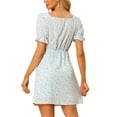 thumbnail image 3 of INSPIRE CHIC Women's Neck Square Puff Sleeve Elastic Waist Mini Floral Dress XS Light Blue, 3 of 6