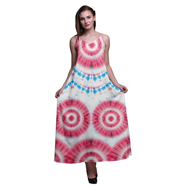 Bimba Robe Longue Décontractée en Rayonne Teinture sur Nœuds pour Femmes Bretelles Spaghetti Robe d'Été Maxi-TTTG