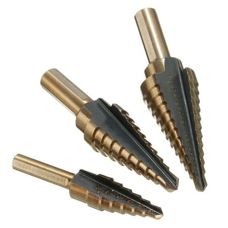 Step Drill Bit Set 3pcs HSS Nitrogen Spiral Cone Grooved Step hssdrillbitset Drill Bit Set Hole 3/16-1/2,1/4-3/4,3/16-7/8 ()
