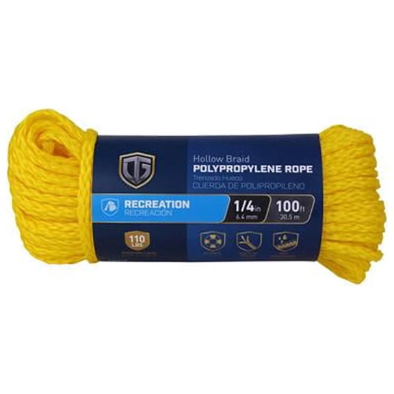 643651 Polypropylene Rope, Hollow Core, Yellow, 1/4-In. x 100-Ft. - Quantity 7