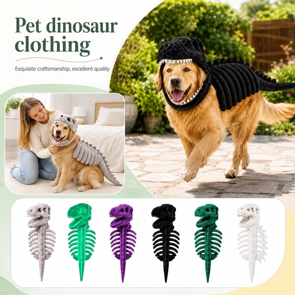 Pet Dinosaur Costume,Dog Skeleton Costume, Soft Plush Stretchy Fabric, Halloween Party Cosplay Outfit, 1 Pc