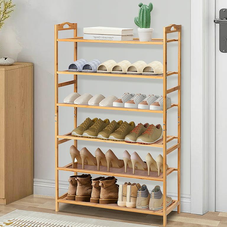 Ktaxon 6 Tiers Bamboo Shoe Storage Rack Sturdy Shoe Shelf Shoe Stand Closet  Organizer, 18-24 Pairs, Wood Color