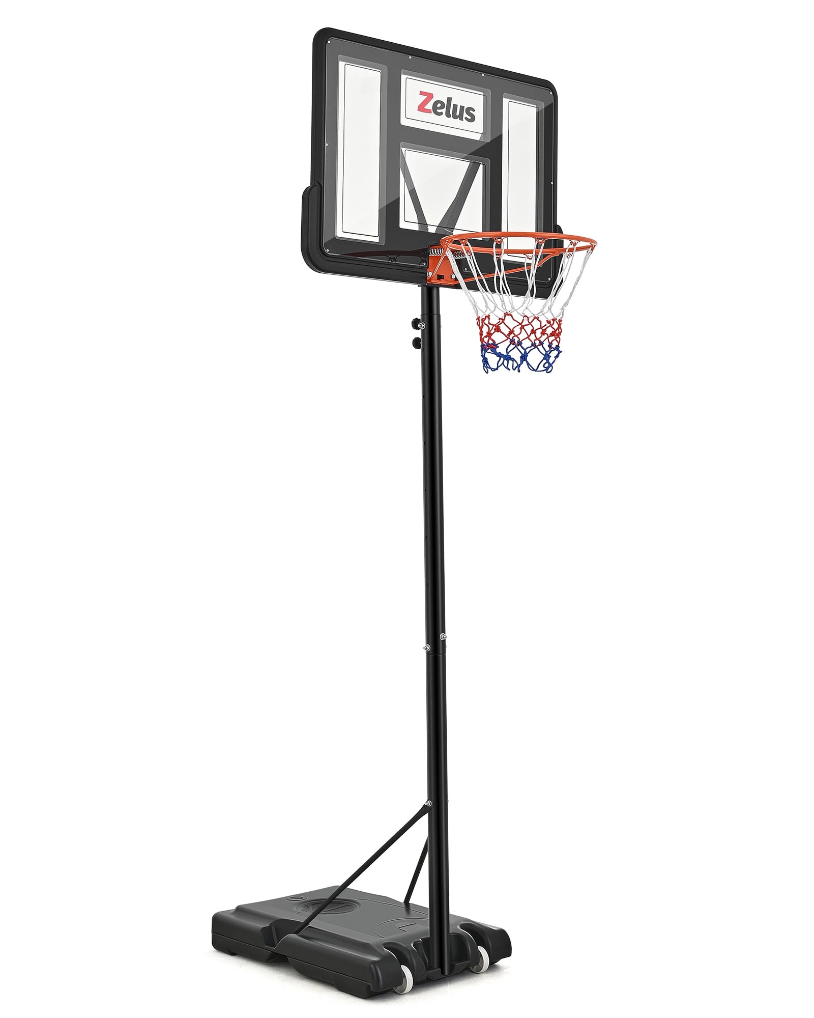 Zelus 4.4ft-10ft Adjustable Height 43.3"x29.5" Longevity Outdoor Portable Basketball Systems (Adult)