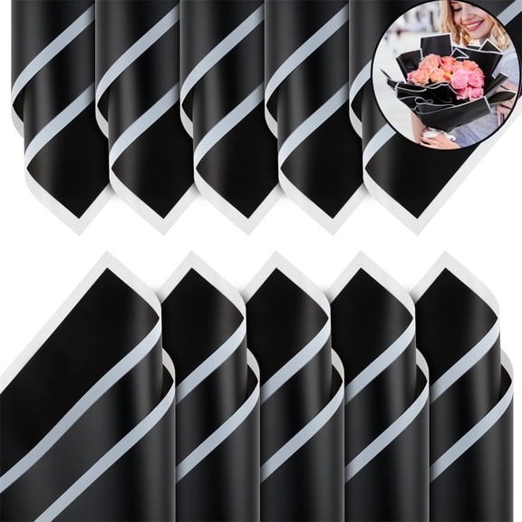 Black Floral Bouquet Wrapping Paper Waterproof Flower Packaging Paper Matte Paper with White Edges for Valentine's Day Birthday Graduation Wedding Gift Crafting Florist Supplies 10 Sheets