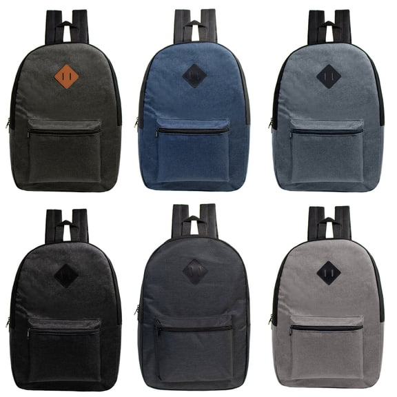 17 Inch Basic Backpack in 6 Assorted Colors - Bulk Case of 24 School Backpacks