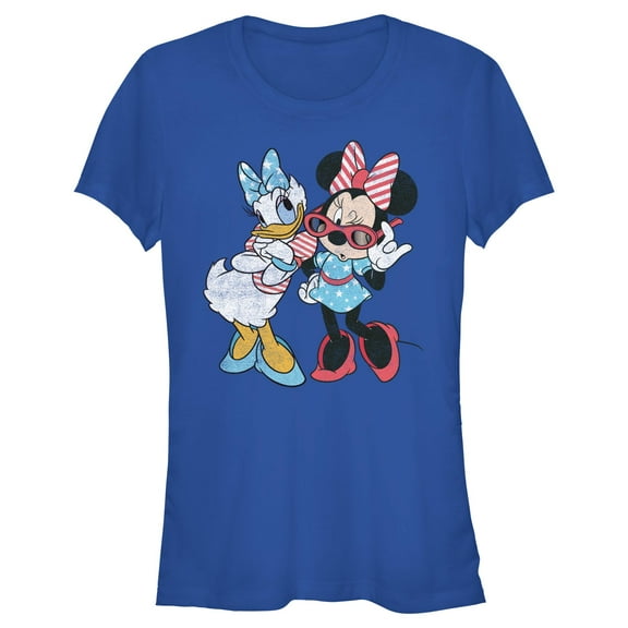 Junior's Mickey & Friends Distressed Fourth of July Daisy and Minnie Graphic T-Shirt