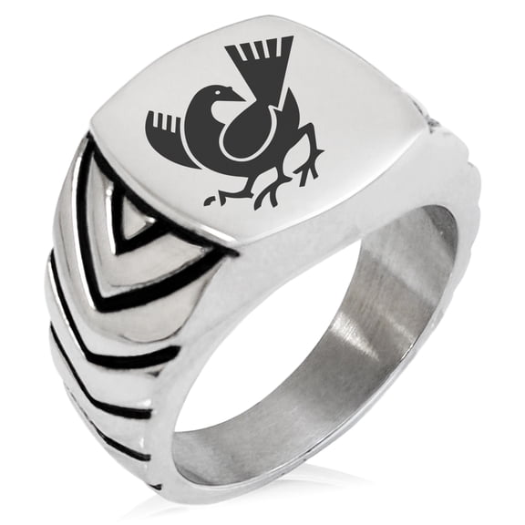 Stainless Steel Yata Crow Kamon Crest Chevron Pattern Biker Style Polished Ring
