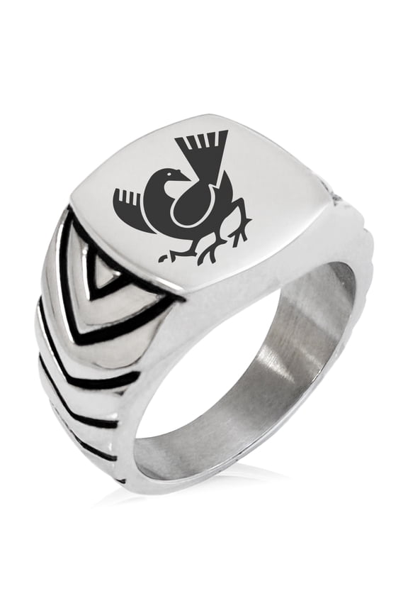 Stainless Steel Yata Crow Kamon Crest Chevron Pattern Biker Style Polished Ring
