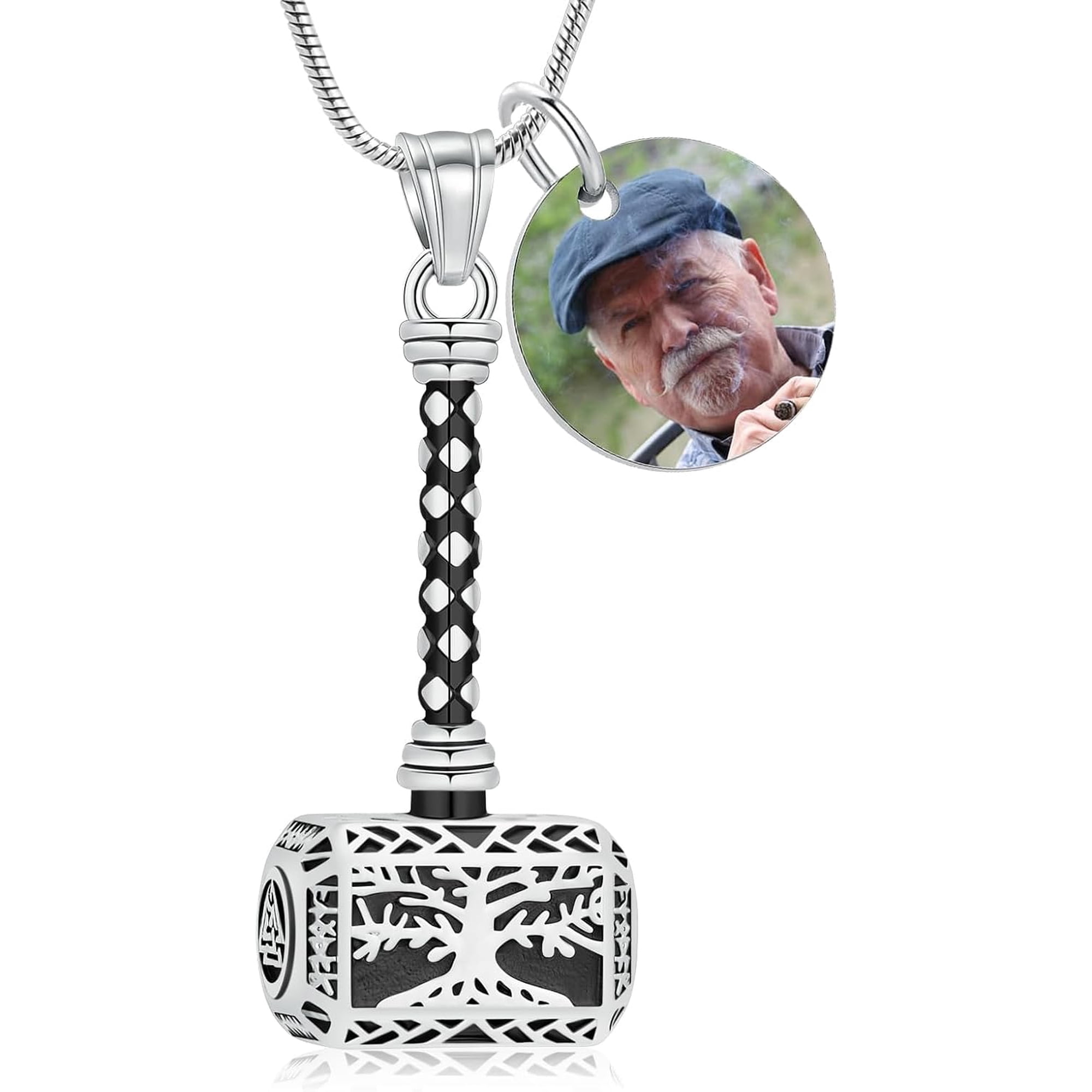 Viking Thor's Hammer Urn Necklace for Ashes Tree of Life Cremation Jewelry Ashes Holder Keepsake Human Memorial Pendant for Women Keepsake Memorial Ash Pendant