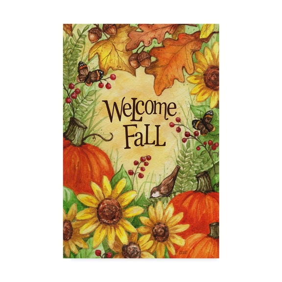 Trademark Fine Art 'Welcome Fall Pumpkins And Leaves' Canvas Art by Melinda Hipsher