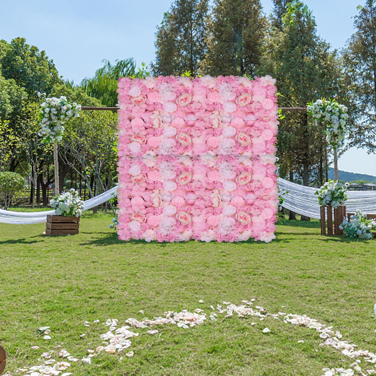 6 Pcs Artificial Flower Wall Panel Floral Backdrop Home Decor Dark Pink