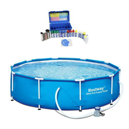 Bestway 10ft x 10ft x 25ft Steel Pro Round Family Swimming Pool & Water Test (Best Way To Test For Cancer)