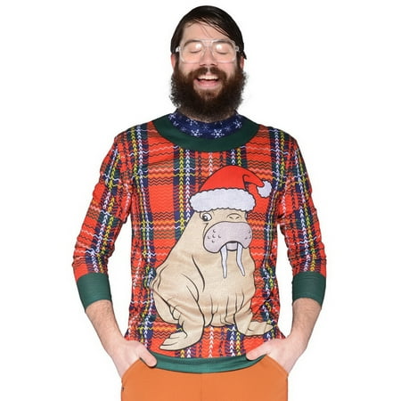 Plaid Walrus Sweater Men's Long Sleeve Tee Shirt