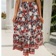 thumbnail image 6 of qolati 2024 Long Skirts for Women Summer Floral Printed Elastic Waist A Line Flowy Maxi Skirt Bohemians Pleated Swing Tiered Beach Skirt with Pockets, 6 of 6