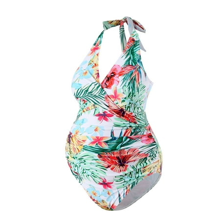 Summer Saving pimelu Bathing Suit for Women Maternity Swimsuit for Women One Piece Swimsuit Modest Swimsuit Hawaiian Vacation Floral Strap Tankini Pregnancy Swim Suits Women s Swimsuits