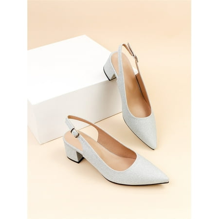 

Women Wide Fit Glamorous Slingback Pumps For Women Glitter Point Toe Chunky Heeled Pumps Women‘s Footwear