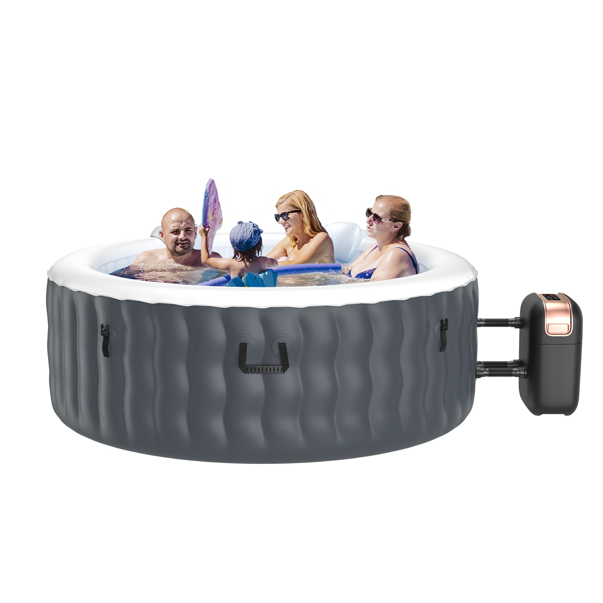 Skroutz Outdoor Portable Massage Hot Tub 4 Person Water Pool Floats Digital Spa Inflatable Bubble Jet Therapy Tan 