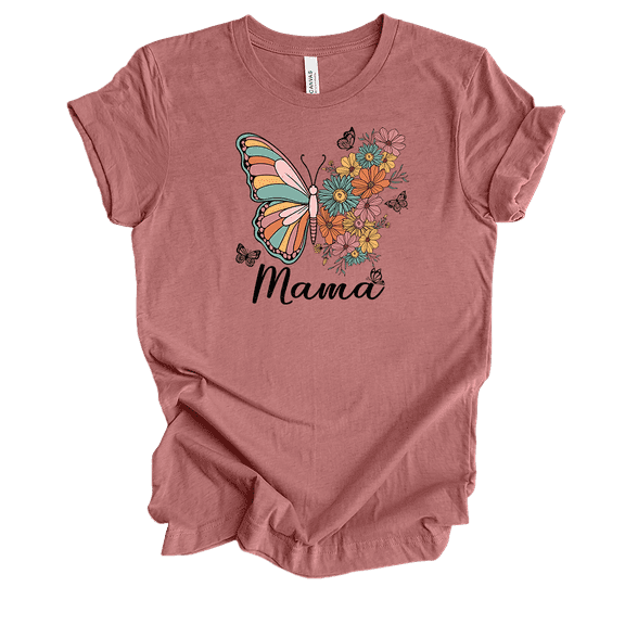 Womens Mother's Day Floral Butterfly Mama Design Ladies Short Sleeve T-Shirt-Heather Mauve-X-Large