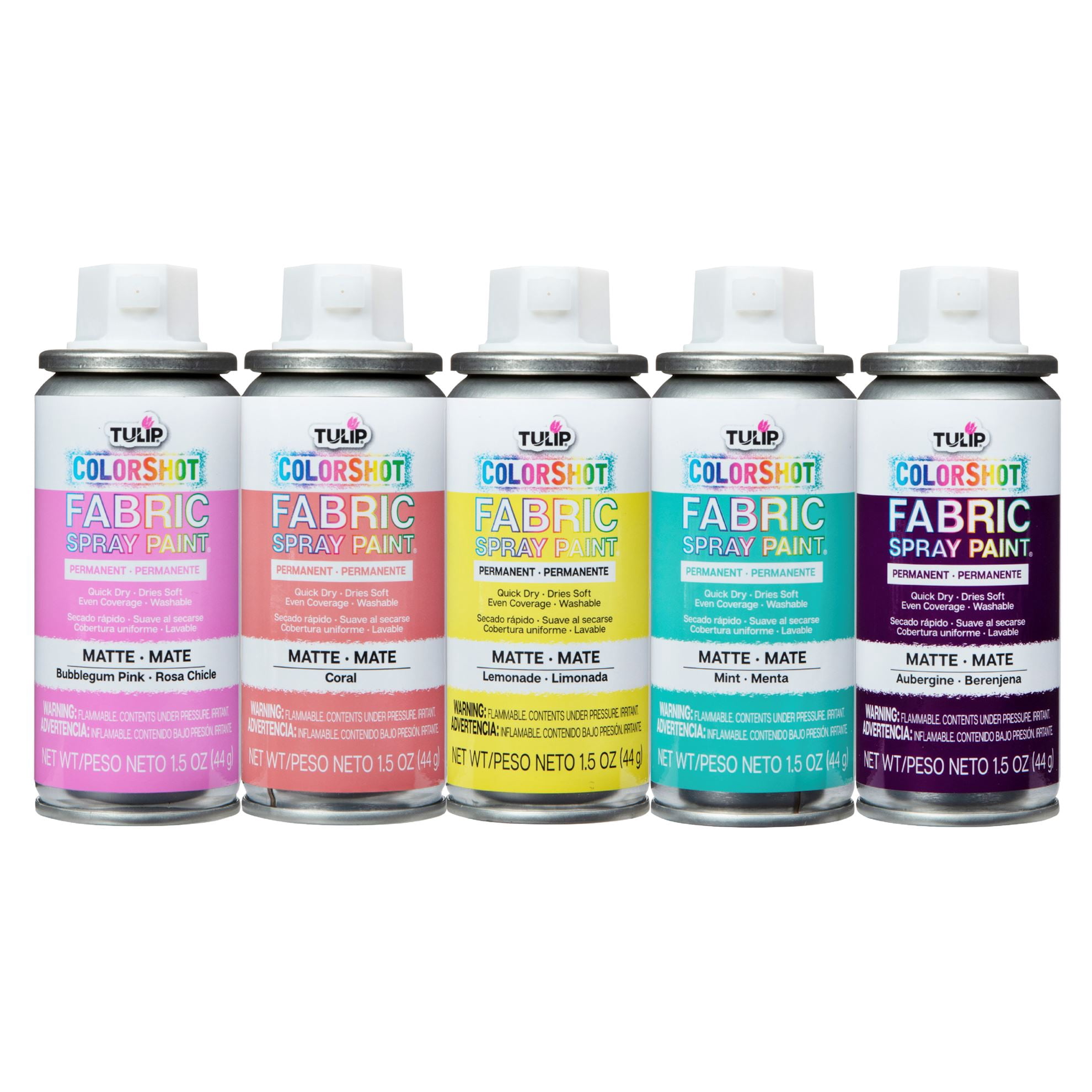 Tulip ColorShot Instant Fabric Spray Paint, Festival Colors, 5 Pack (1.5 oz Mini Cans) – Permanent Spray-On Fabric Paint for Clothes & DIY Projects