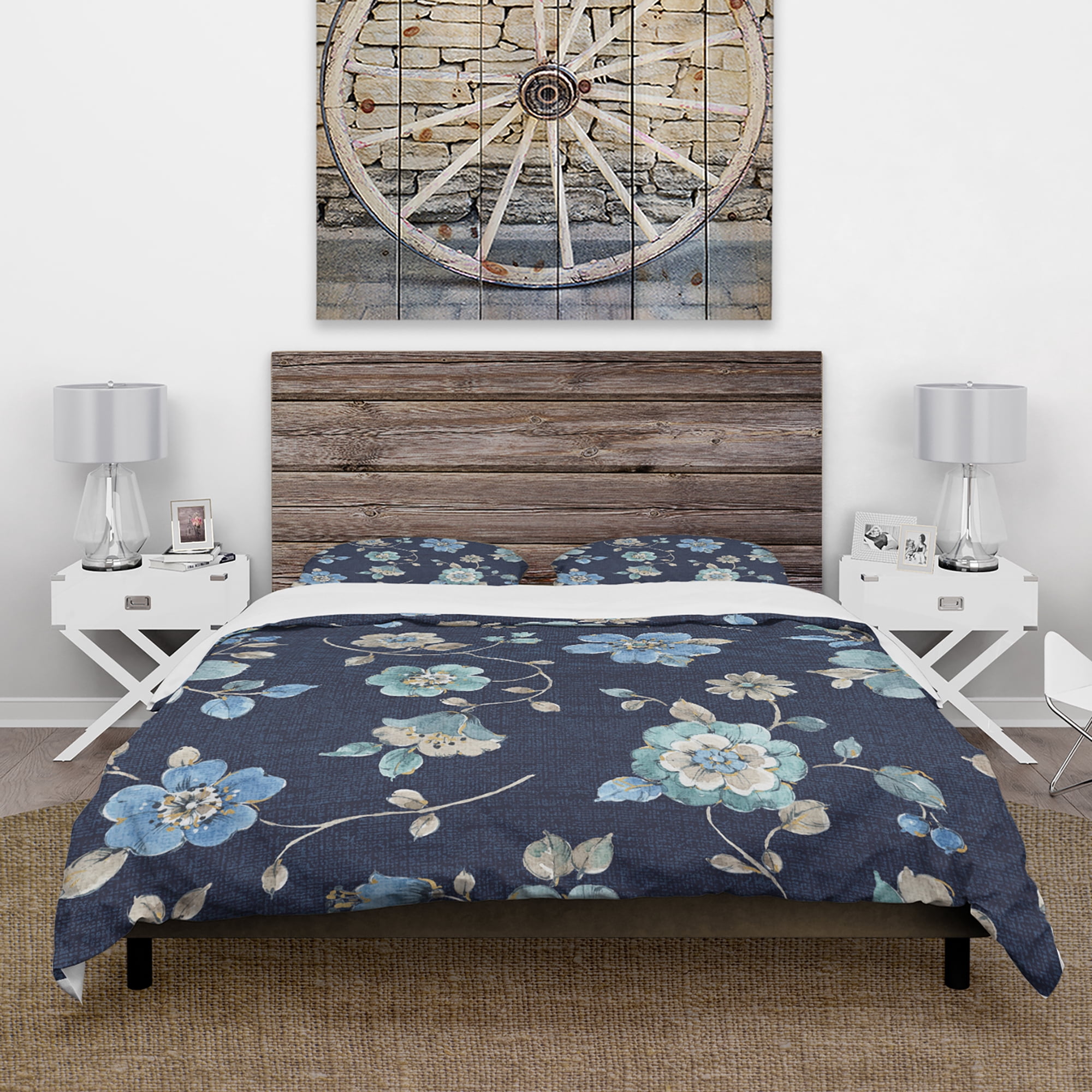 Designart 'Indigold metallic Flower Pattern' Cottage Duvet Cover Set