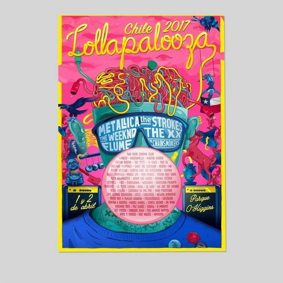 Music Poster - Lollapalooza Tour 2017 Poster - Vintage Style - Size 24x36 - Postora