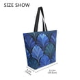 thumbnail image 4 of Open Top Canvas Tote Bag with Zipper Reusable Shopping Bag 13.5x15" Roomy Carryall Blue Batik Leaves Pattern, 4 of 9