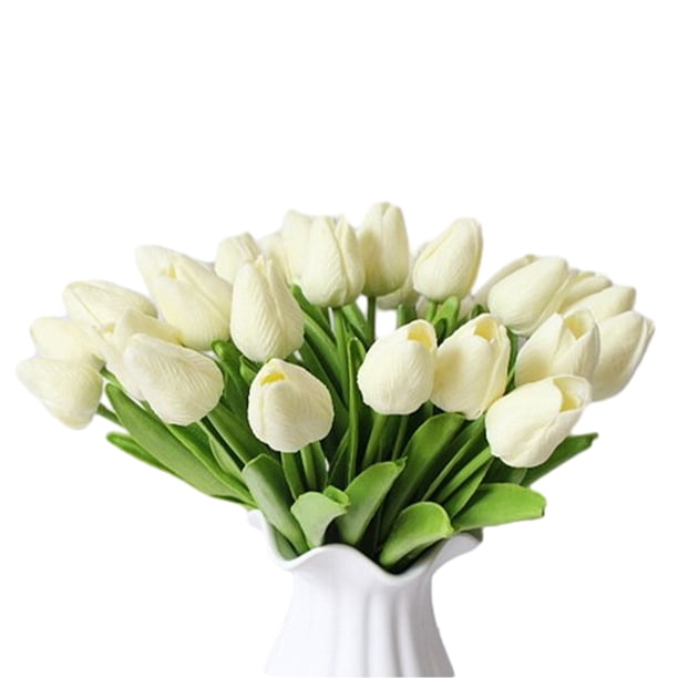 Flores artificiales Advancent 5 uds Tulipanes PU decoración de fiesta leche blanca