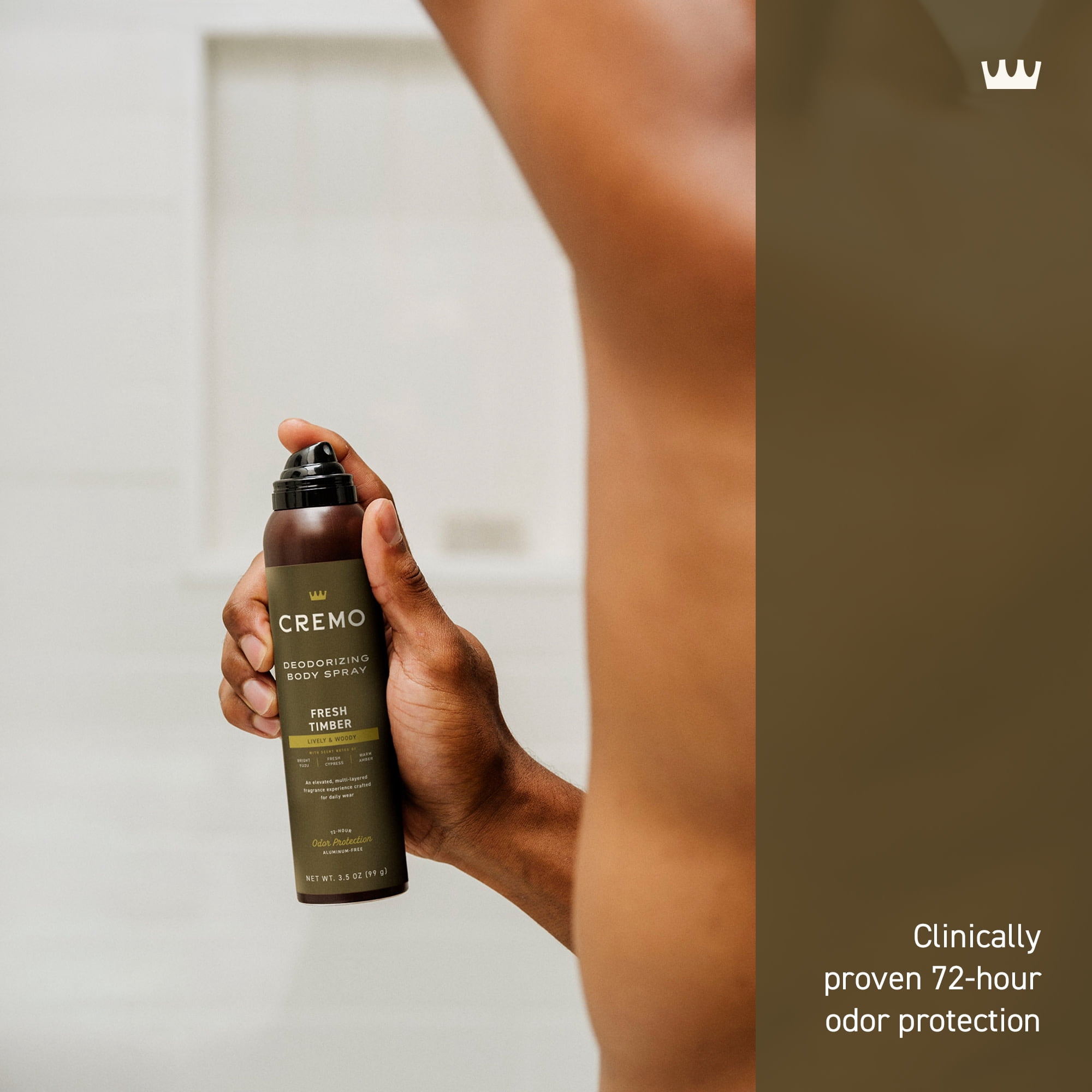 Cremo Body Spray Deodorant for Men, Fresh Timber Scent, 3.5 oz