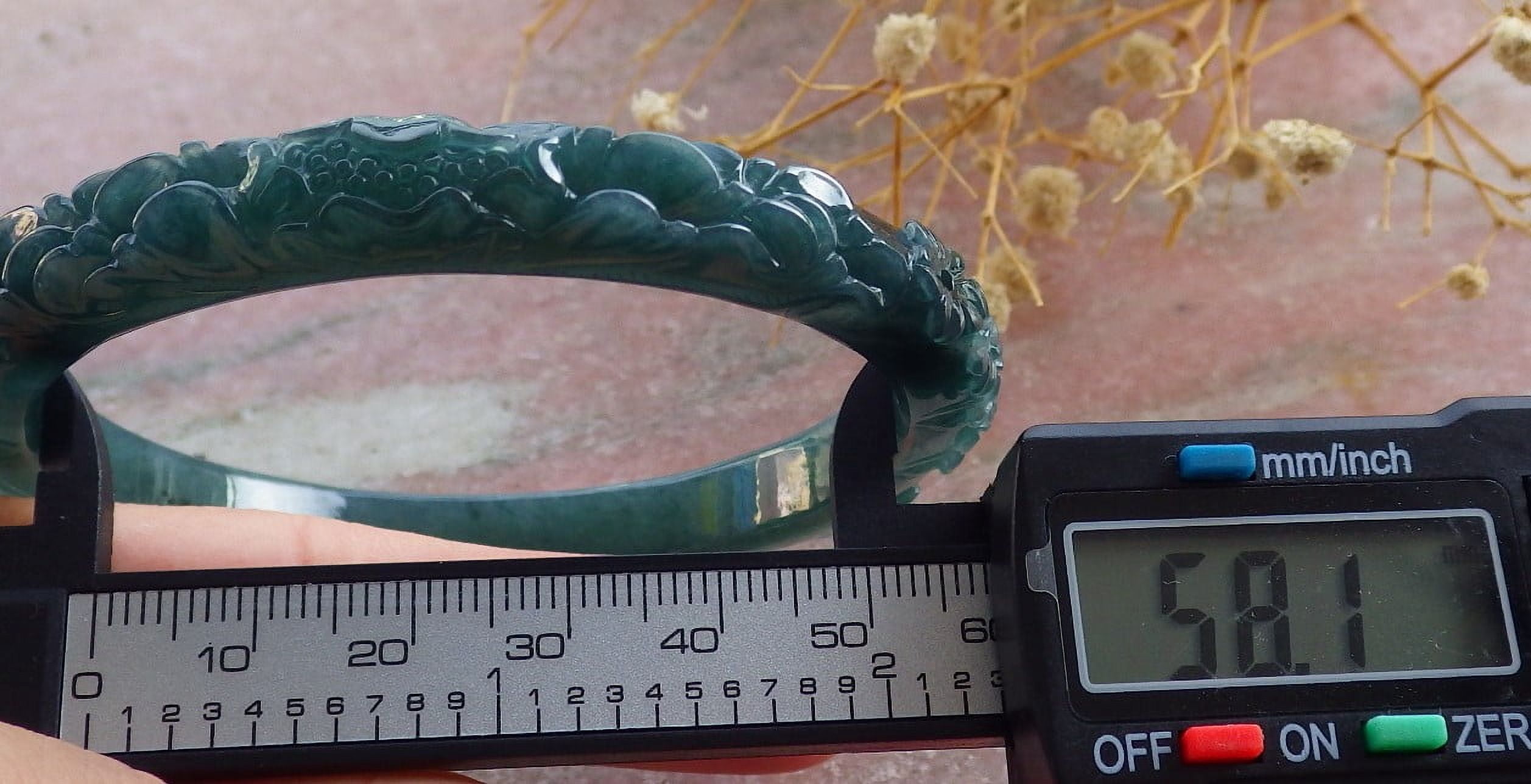 Icy Green Natural A JADE Jadeite Flower Bangle Bracelet 58 mm 683687 TN