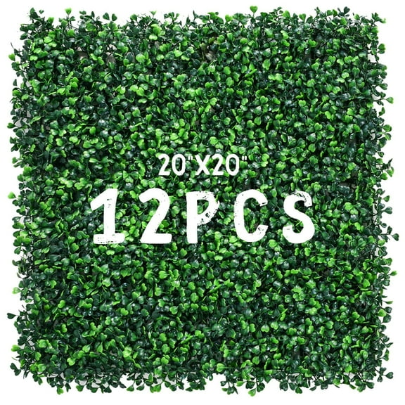 Decwin 12 Pieces 20 inch x 20 inch Boxwood Hedge Fake Grass Wall Greenery Backdrop Wall Boxwood Panels UV Stable Indoor Outdoor Decor