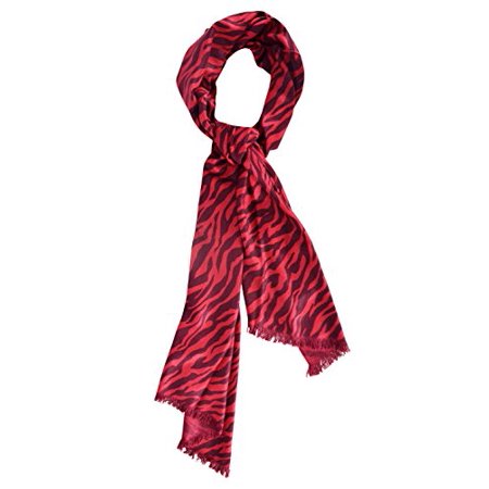 Couture Zebra - Peach Couture Hot Chic Animal Print Zebra Print Frayed End Pashmina Shawl Wrap (Red and Black)