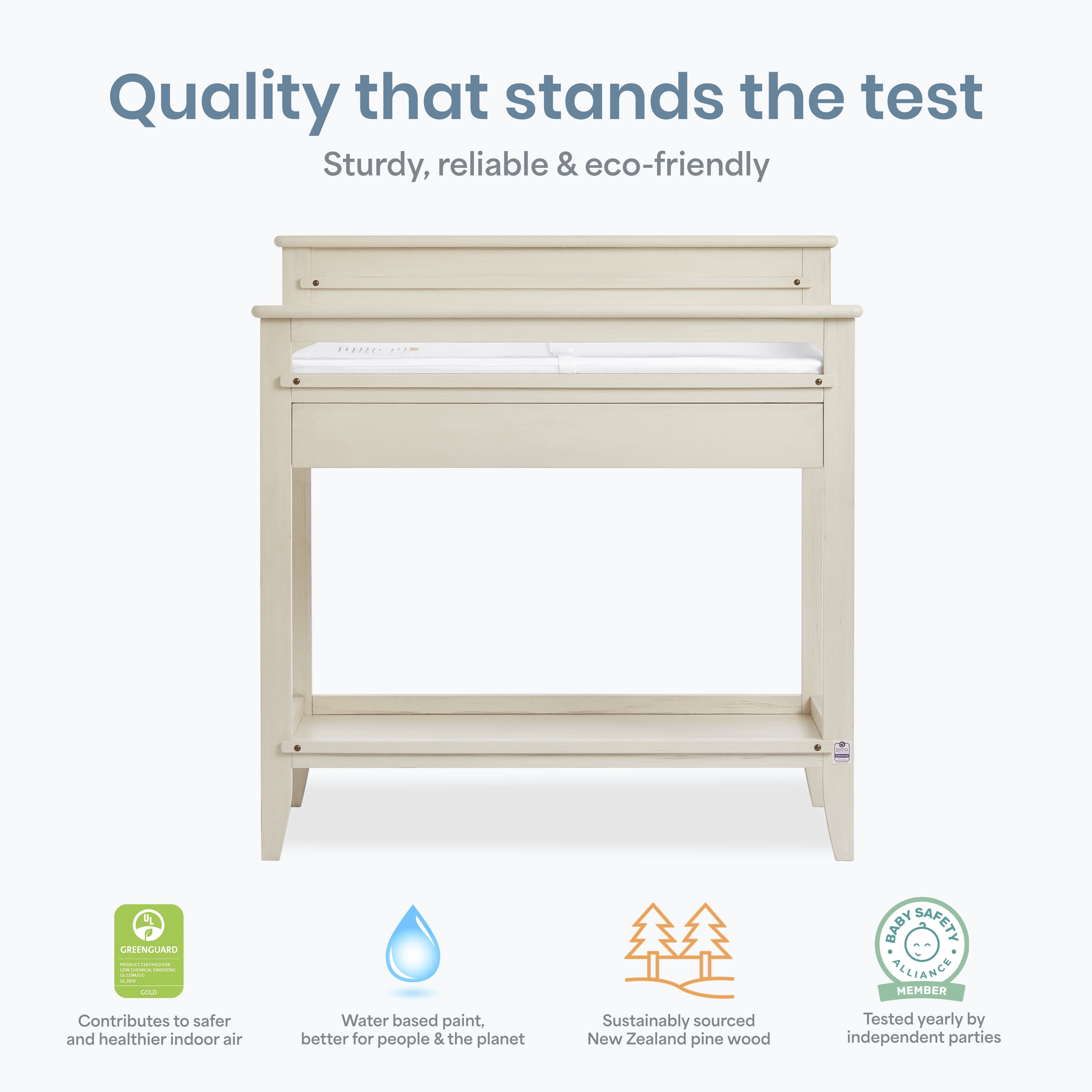 Dream On Me Bayfield Changing Table, JPMA & Greenguard Gold Certified, Glazed Brush White