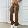 thumbnail image 2 of Tqcoqu Cargo Pants for Women with Pockets High Waisted Hiking Baggy Trousers Stretchy Wide Leg Y2K Streetwear,Brown,Women's S-XL, 2 of 8