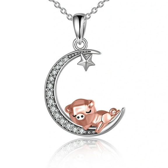 JUSORA Pig Necklace S925 Sterling Silver Animal Necklaces Jewelry Gifts for Women Animal Lovers