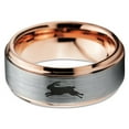 thumbnail image 2 of Tungsten Bunny Rabbit Running Hare Band Ring 8mm Men Women Comfort Fit 18k Rose Gold Step Bevel Edge Brushed Polished, 2 of 4