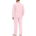thumbnail image 4 of Dwelliawo Mens Pajama Set Pjs Sleepwear Lightweight Long Sleeve Pajama Top Elastic Waist Long Pants Soft Comfy Loungewear Pink 2xL, 4 of 6