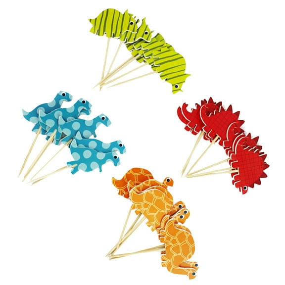 Masteelf 96pcs Dinosaur Design Cake Toppers Cartoon Cake Decoration Cupcake Pick Party Dessert Supplies for Birthday