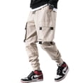 thumbnail image 1 of Pantalones cargo casuales para hombre con cintura elástica, cordón ajustable, bolsillo con solapa y letras estampadas, 1 of 7