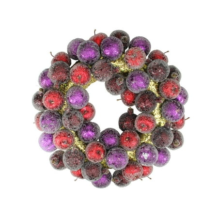 Allstate 17.5" Unlit Sugared Fruit Plum, Apple and Pomegranate Christmas Wreath
