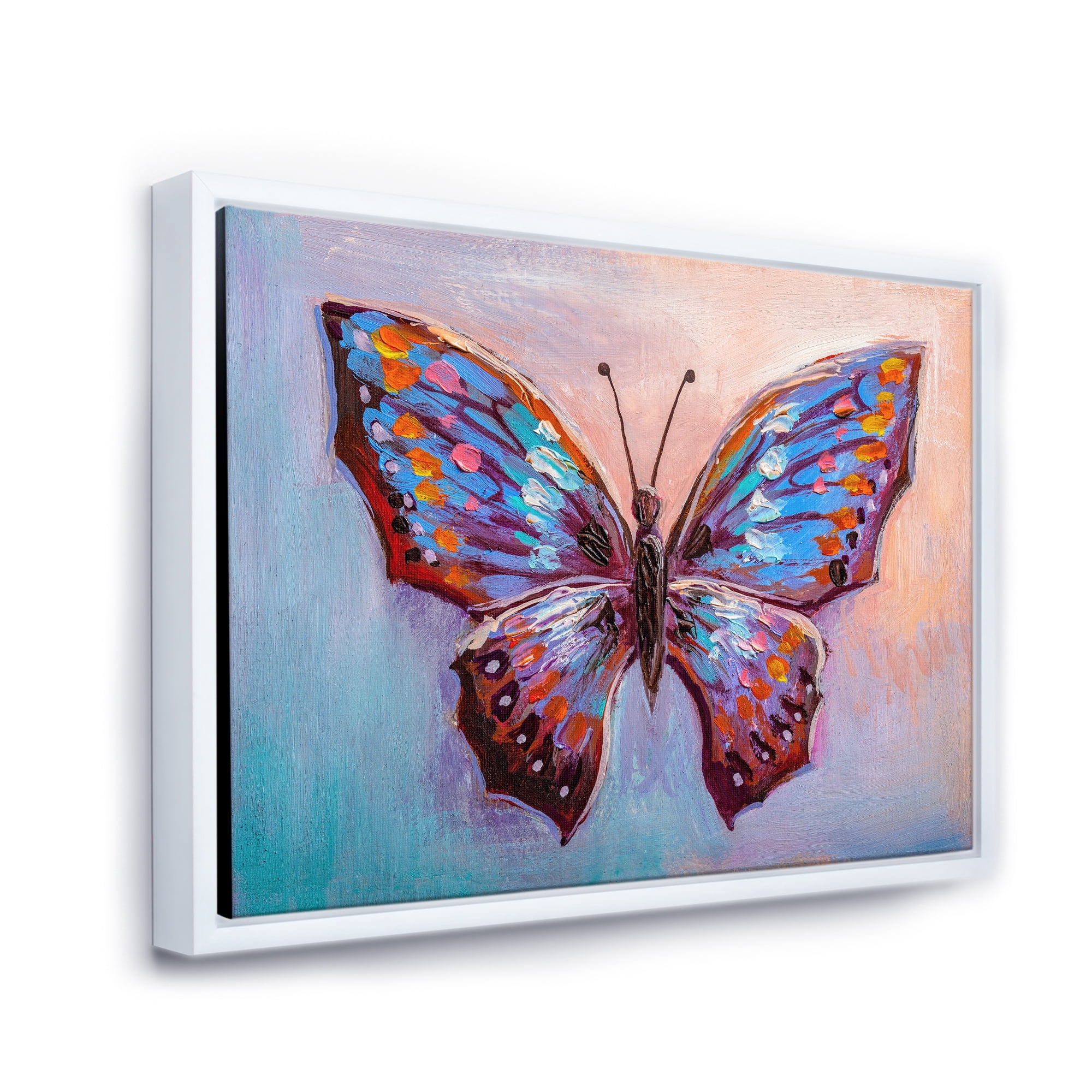 Designart 'Ancient Blue Butterfly II' Modern Framed Canvas Wall Art Print